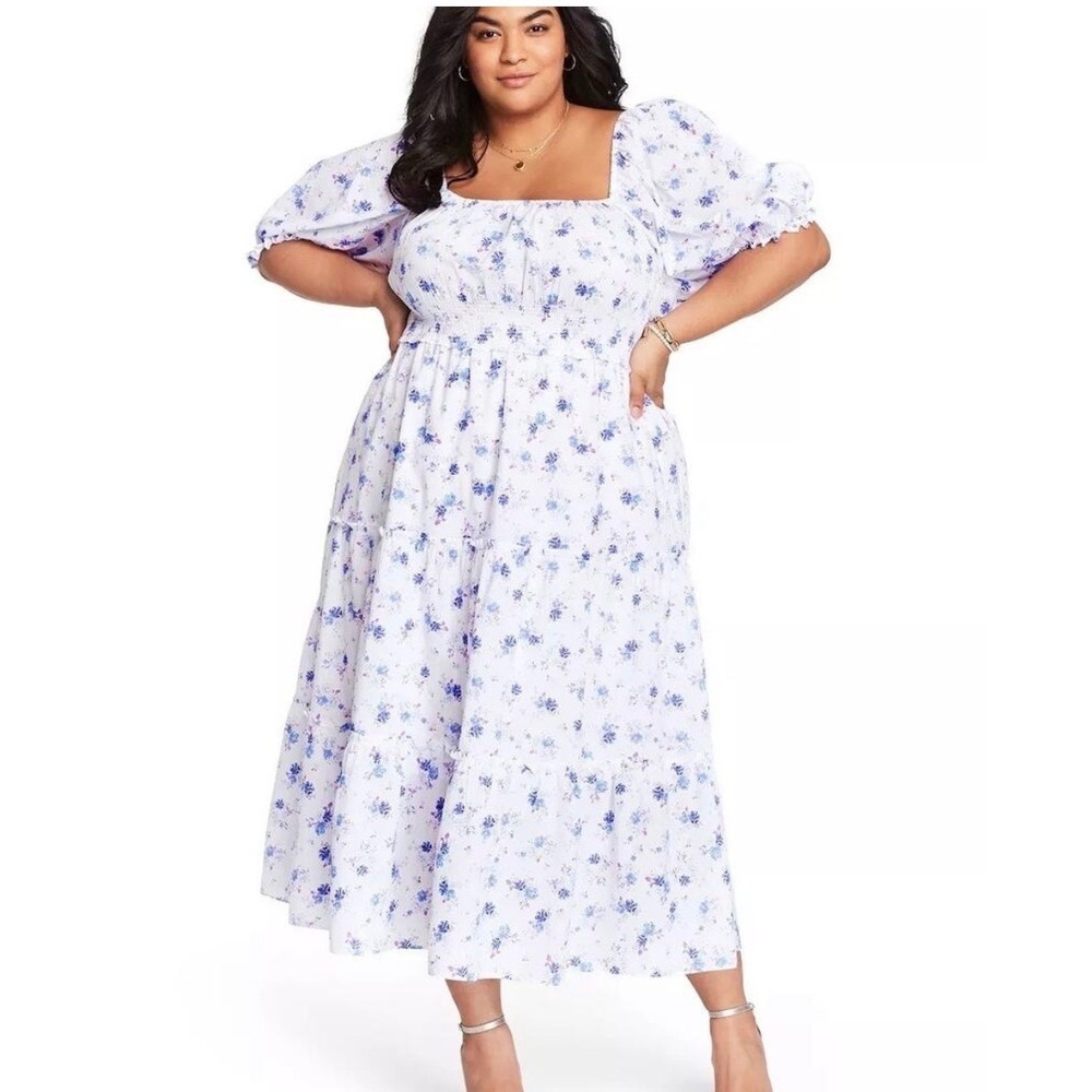 LoveShackFancy x Target Gemma Blue Floral Romantic Cottage Maxi Dress 1X Plus Sz
